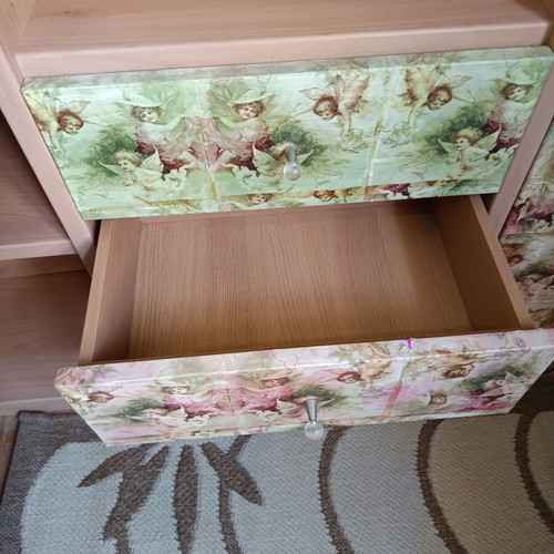 Desk with bookshelf and multiple storage spaces used
