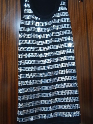 JKY Collection Black Sleeveless Top with Silver Sequins, Like New