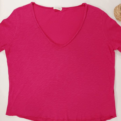 American Vintage pink cotton long-sleeve top used with V neckline