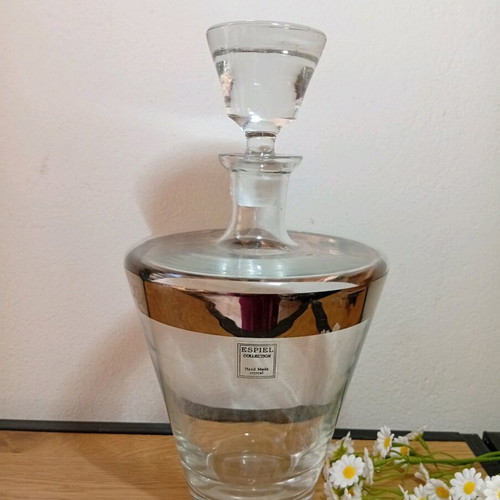 Espiel Collection crystal carafe with silver border, handmade