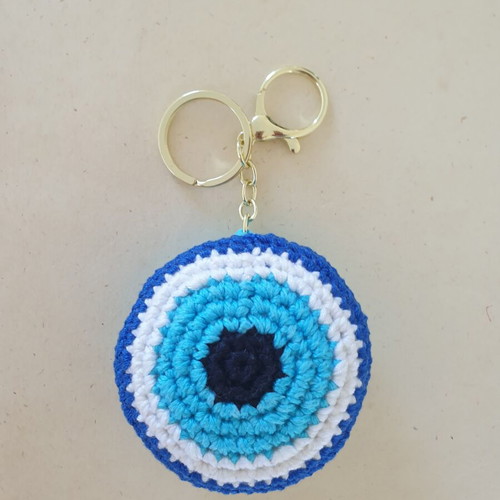 Charm keychain blue eye with turquoise crochet handmade, new