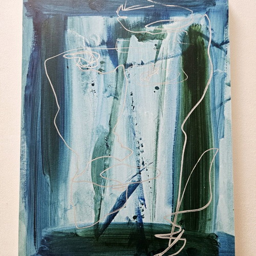 Be Wise original painting like new with acrylics and silver details