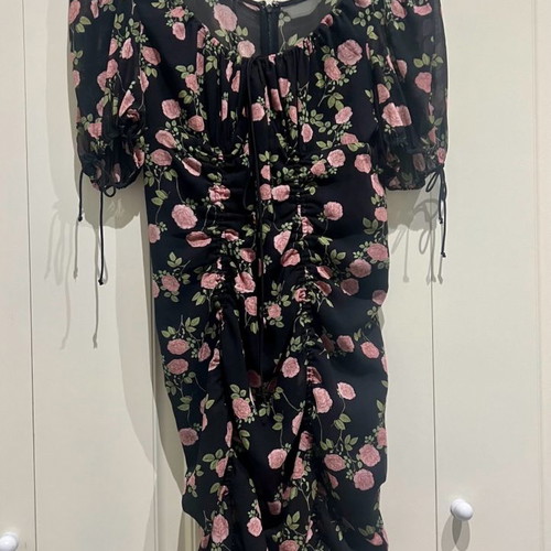 For love & lemons silk dress like new, black with floral print