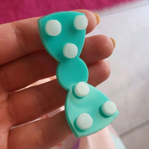 Hair clip barrette with turquoise polka dot bow handmade like new