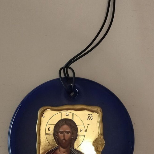 Blue round icon with Christ like new