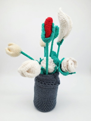 Handmade Crochet Tulips Decorative Flower Set in Vase