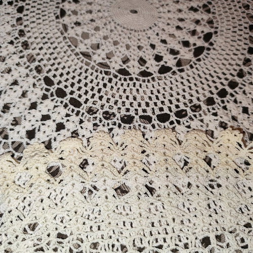 Rotonda-kare tablecloth beige handmade with two-tone design