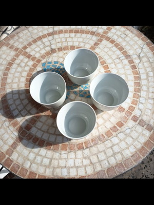 Set of 4 white soup cups used, porcelain