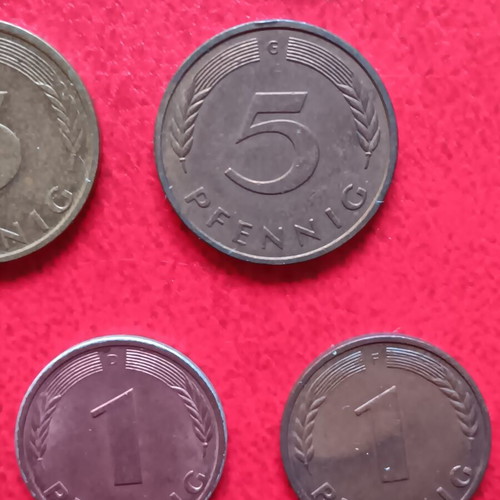 Lot of 10 coins of 1 mark and 10, 5 and 1 pfennig of Germany