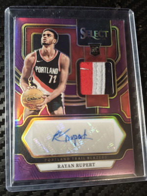 2023-24 Panini Select Rayan Rupert Rookie Patch Auto Purple Prizm card like new