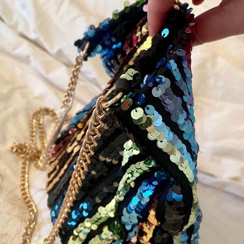 New Look sequin pouch bag with gold chain new