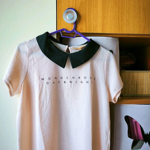 Zara romantic short-sleeve blouse with collar medium and wasp waist skirt medium