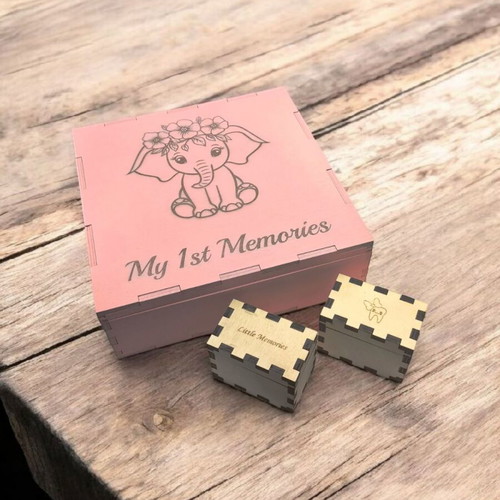 Wooden memory box for newborn with elephant theme made to order