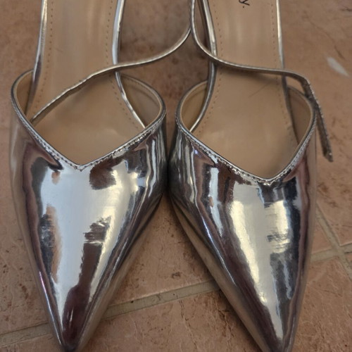 Ashton Aubry silver metallic slingback pumps