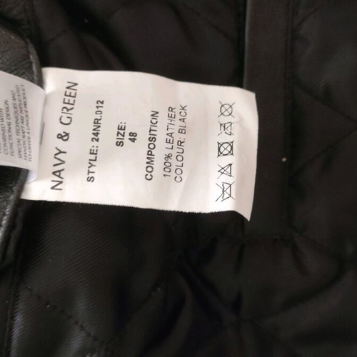 Navy & Green leather jacket like new, size 48 with detachable hood