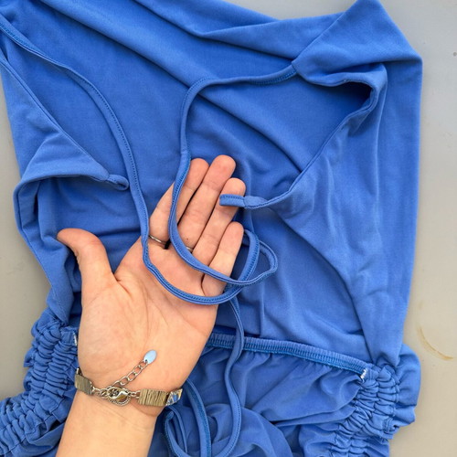 Blue bodycon mini dress with tie up detail like new