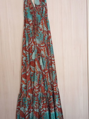 Summer maxi dress with paisley pattern, silk and viscose fabric