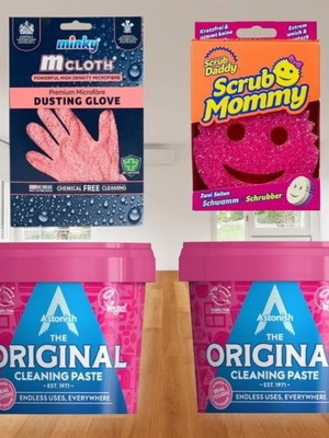 Pink cleaning pack Astonish, Scrub Mommy, Minky new