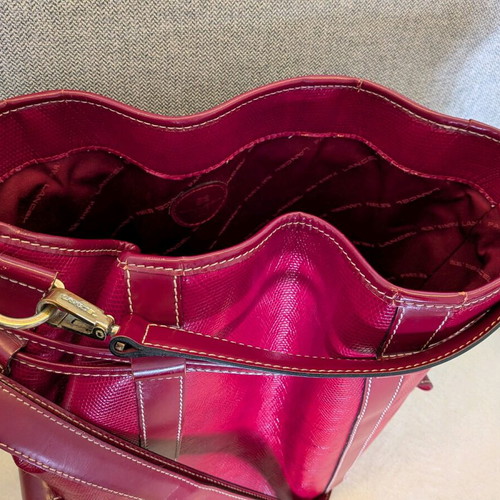 Lancel Elsa Sellier red leather shoulder handbag used