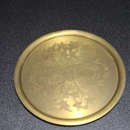 Brass Carved Tray 20cm like new with traditional floral design