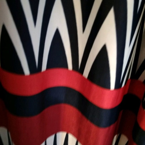 Long summer dress used with stripes and faux wrap design