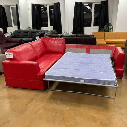 Red leather corner sofa FREYA with bed function new