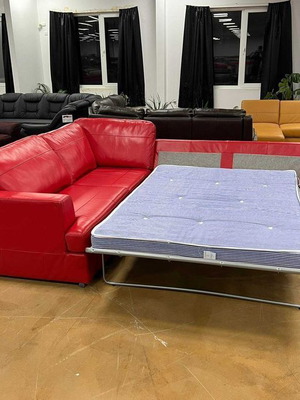 Red leather corner sofa FREYA with bed function new