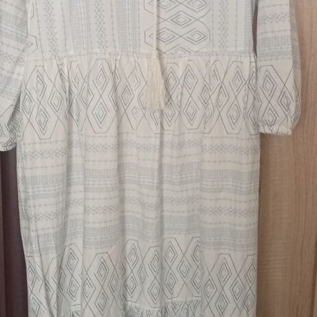 White dress with light blue diamond pattern midi/maxi like new