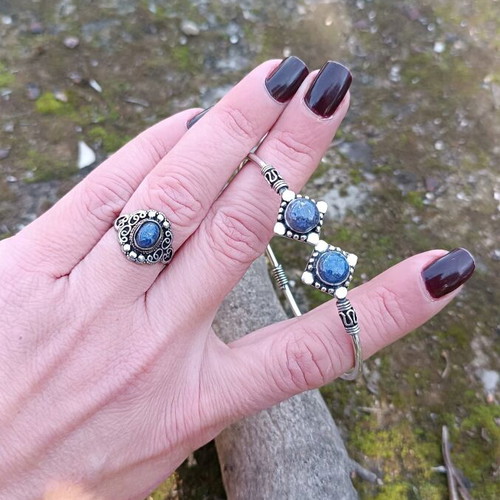 Silver-plated ring with lapis lazuli new, adjustable size