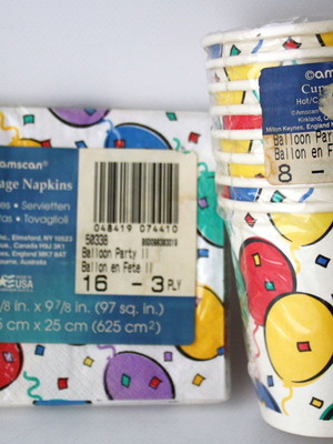 Vintage 90's Happy Birthday party set balloons 20 napkins 8 cups Amscan USA new