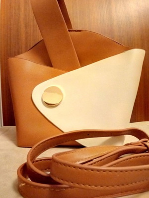 Small bag used with tan and ecru strap