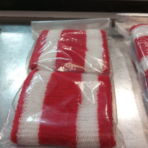 Sports Wristbands Set of 2 Red and White Stripes, New
