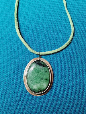 Necklace copper leather large semi-precious stone new