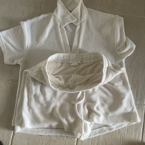 H&M white knitted set with top and shorts, size L-XL