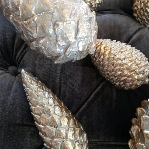 Golden decorative pine cones like new, Christmas decoration