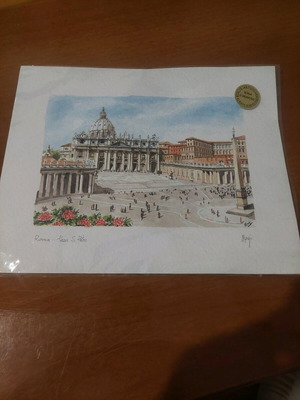 Watercolor of St. Peter's Square new on cardboard