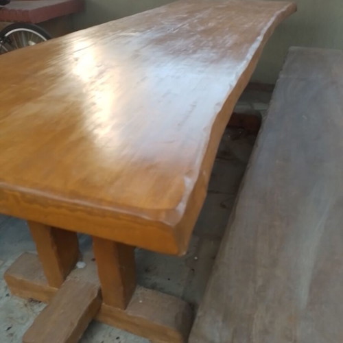 Monastic handmade solid wood table with benches