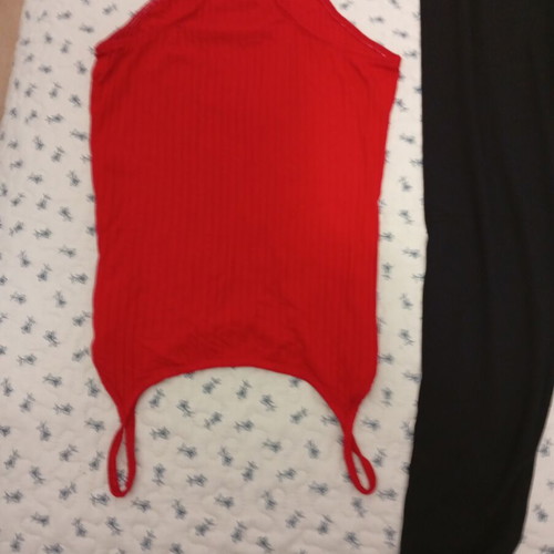 Berska red bodysuit and Celestino black leggings like new, medium