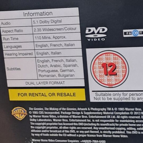 The Goonies DVD σαν καινούργιο με αγγλικούς υπότιτλους