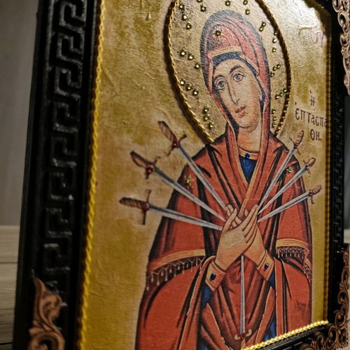 Religious icon Panagia of the Seven Swords handmade, new