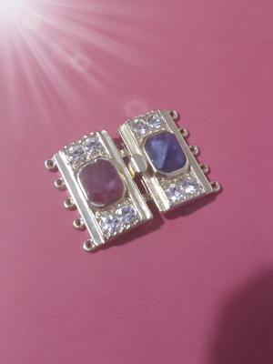 Gold clasp with red and blue stones for necklace or bracelet making