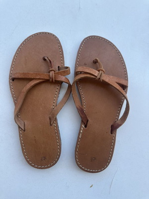 Leather women's sandals size 37 handmade, new, brown