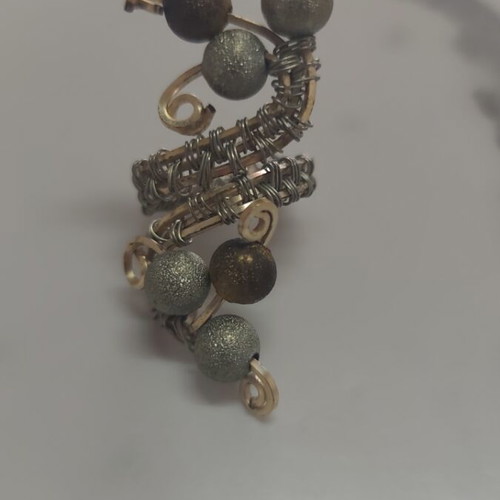 Wire Art Ring New Boho Style with Grey Brown Silver Beads Stainless Steel