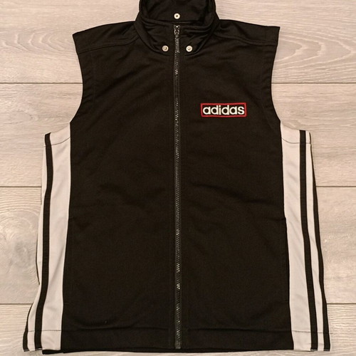 Adidas sleeveless jacket vest used, size Small, black with white stripes