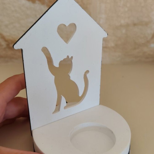 Handmade Cat Candle Holder Porcelain White Black
