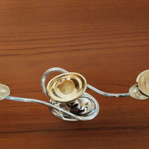 Candlestick 3-Holder like new with 3 gold candles gift