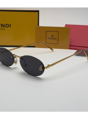 Дамски слънчеви очила Fendi Roma Oval Gold Edition нови, черно и кафяво