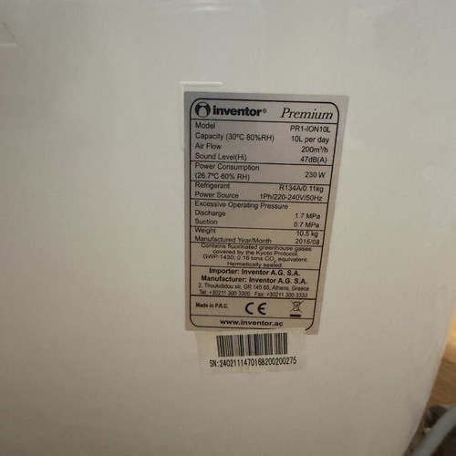 Inventor Premium PR1-ION30L dehumidifier with compressor and built-in ionizer, like new