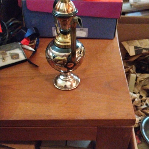 Vintage brass teapot or pitcher with embossed designs, like new