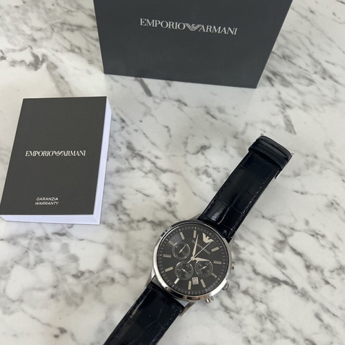 Emporio Armani watch 43mm with black leather strap like new unisex
